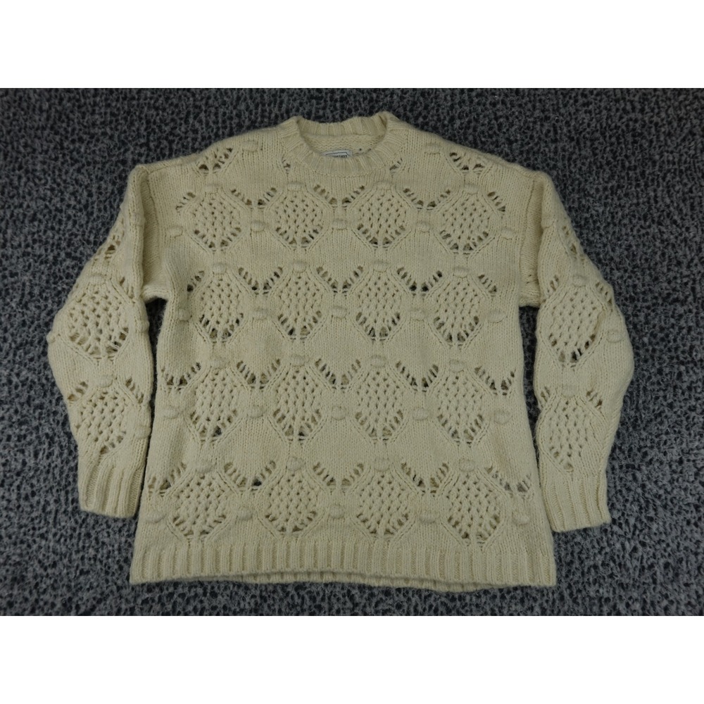 American Eagle Sweater Womens XS Cream Pointelle Crochet Wool Blend Pullover